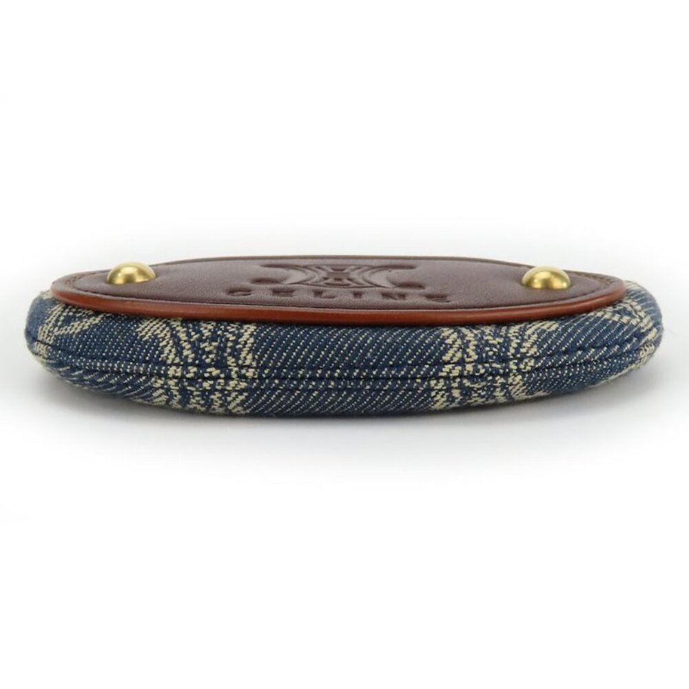 Celine Coin Case Macadam Denim Leather Blue Brown Gold Hardware Key Ring Small - Picture 4 of 9